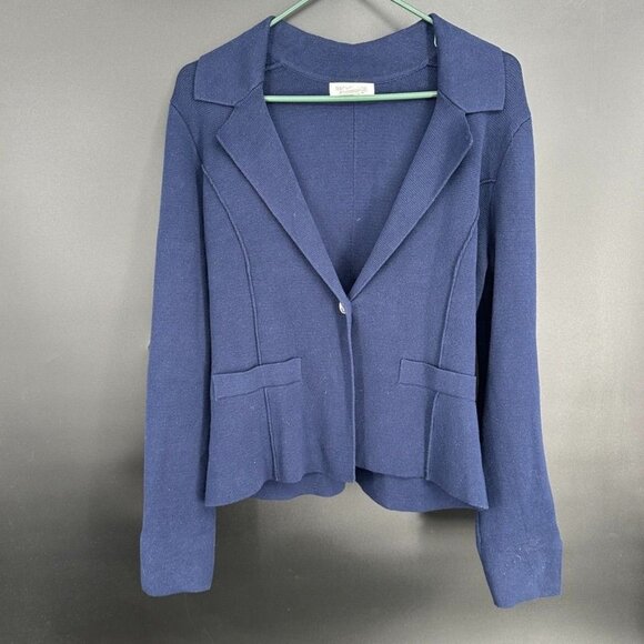 Rachel Zoe Navy Blue Cotton Knit Blazer Size M Single Button - Picture 1 of 8